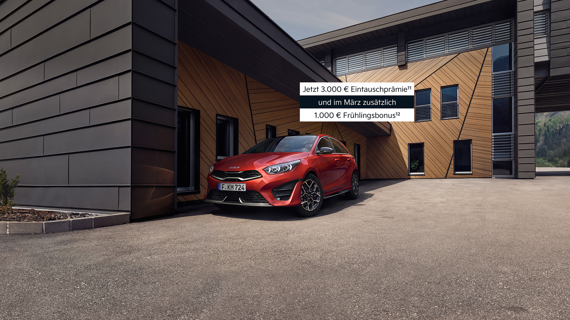 Kia Ceed, Fontansicht, Fahrerseite, Rot