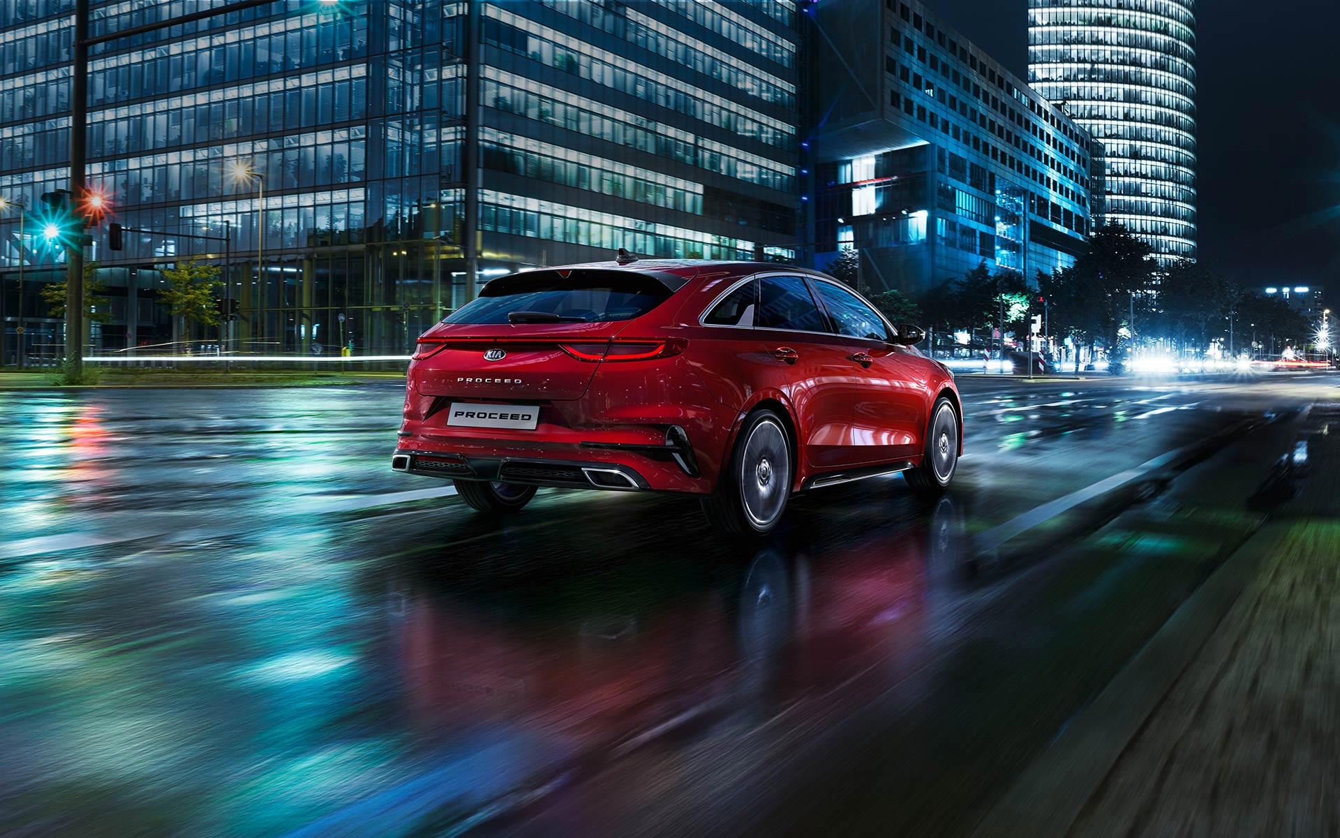 Kia ProCeed night-time driving rear view