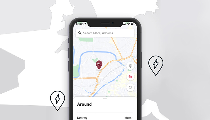 Image of a smartphone using navigation on the Kia Connect app.