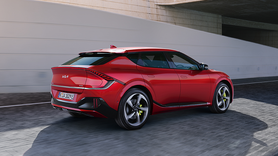 Red Kia EV6 side view